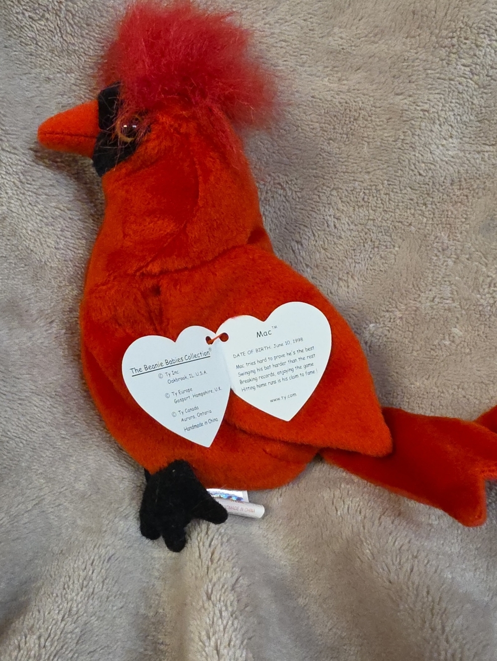 Ty Red Cardinal Plush with Black Accents